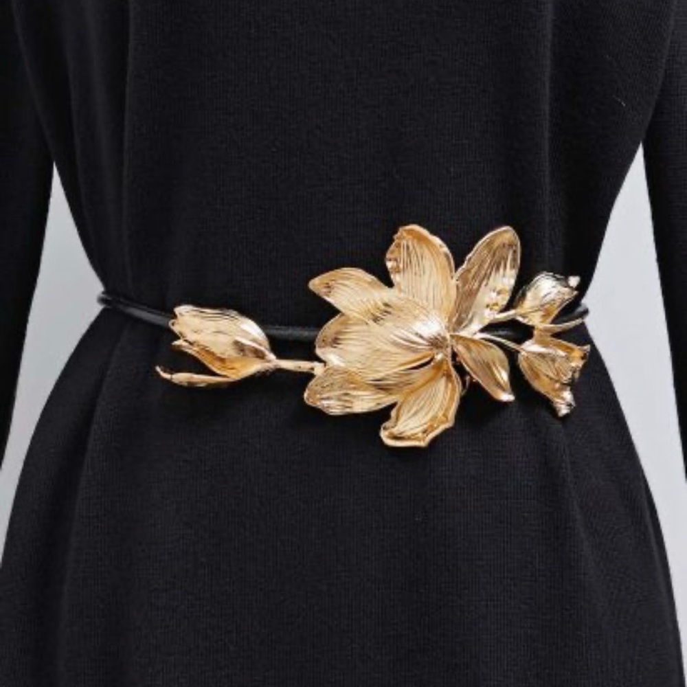 Zara 3D Flower Gold Metal & Cordon Belt One Size Fit All - Picture 2 of 8